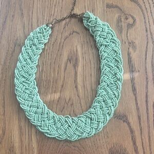 Braided Beaded Statement Necklace in Mint Green